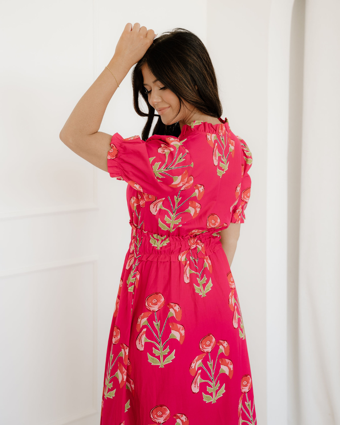 Neve Floral Print Frilled V Neck Short Sleeve Ruffle Maxi Dress