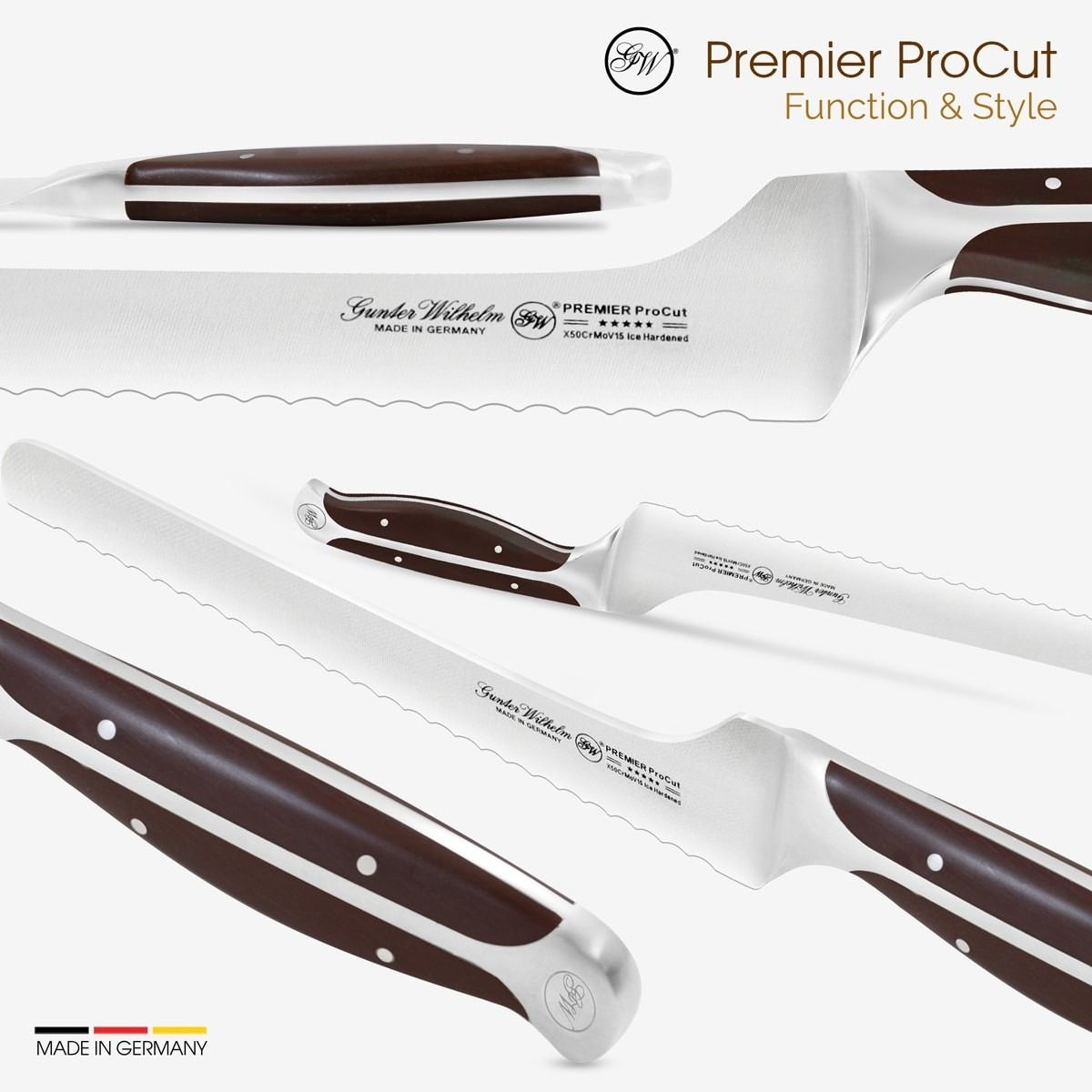 Gunter Wilhelm Premier Offset Bread Knife, 10 Inch | Dark Brown ABS Handle SKU: 30-318-1510-2