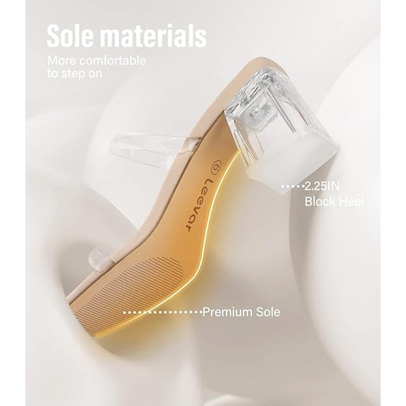 Leevar Womens Size 8 Clear Nude 2.25" Chunky Heel Open Square Toe Slip On Shoes