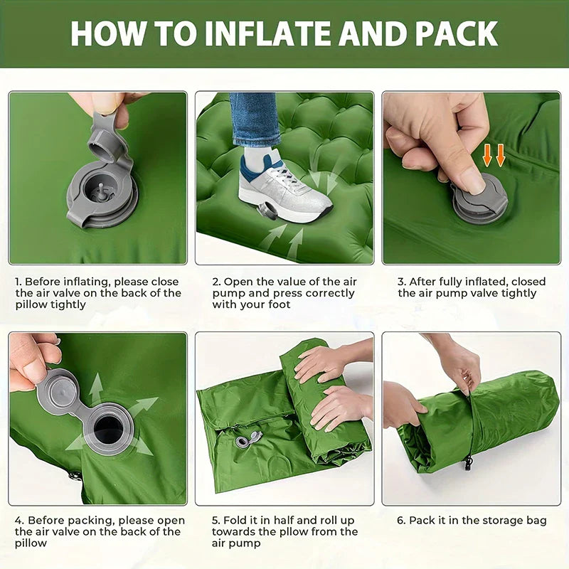 Ultra-Thick Inflatable Sleeping Pad with Headrest-2