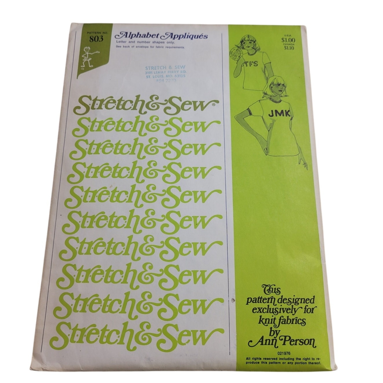 Vintage 1976 Stretch & Sew 803 Alphabet Appliques Pattern Letters & Numbers Only