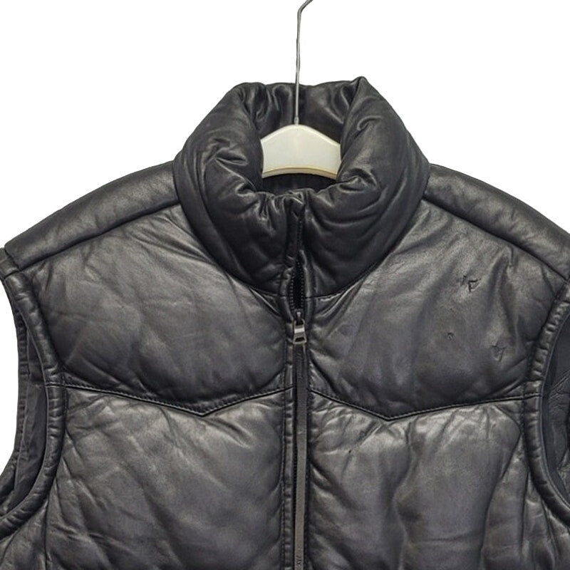AX Armani Exchange Mens Medium Black Genuine Leather Zip Up Puffer Vest