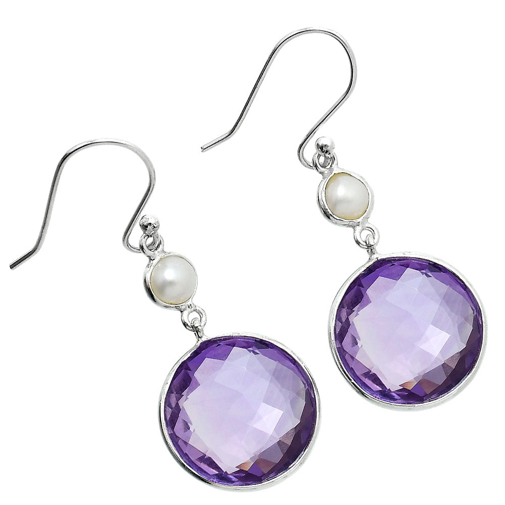 Premium Amethyst Checker Briolette & Pearl Earrings E-1006 11-EE10085-0
