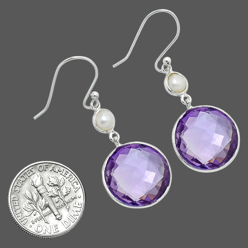 Premium Amethyst Checker Briolette & Pearl Earrings E-1006 11-EE10085-2