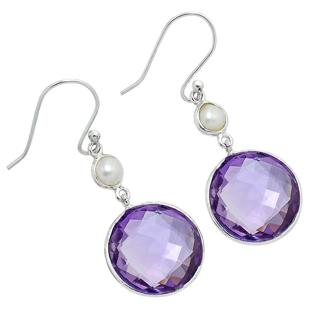 Premium Amethyst Checker Briolette & Pearl Earrings E-1006 11-EE10085-1