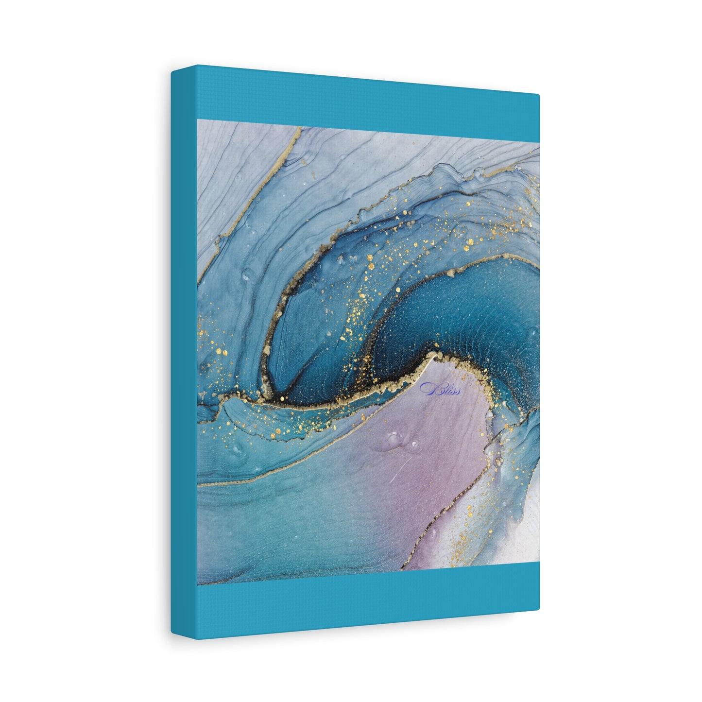Canvas Wall Art, Abstract Ocean Wave, Modern Decor, Home Office, Gift for Her, Blue Gold Artwork, Living Room Wall Decor