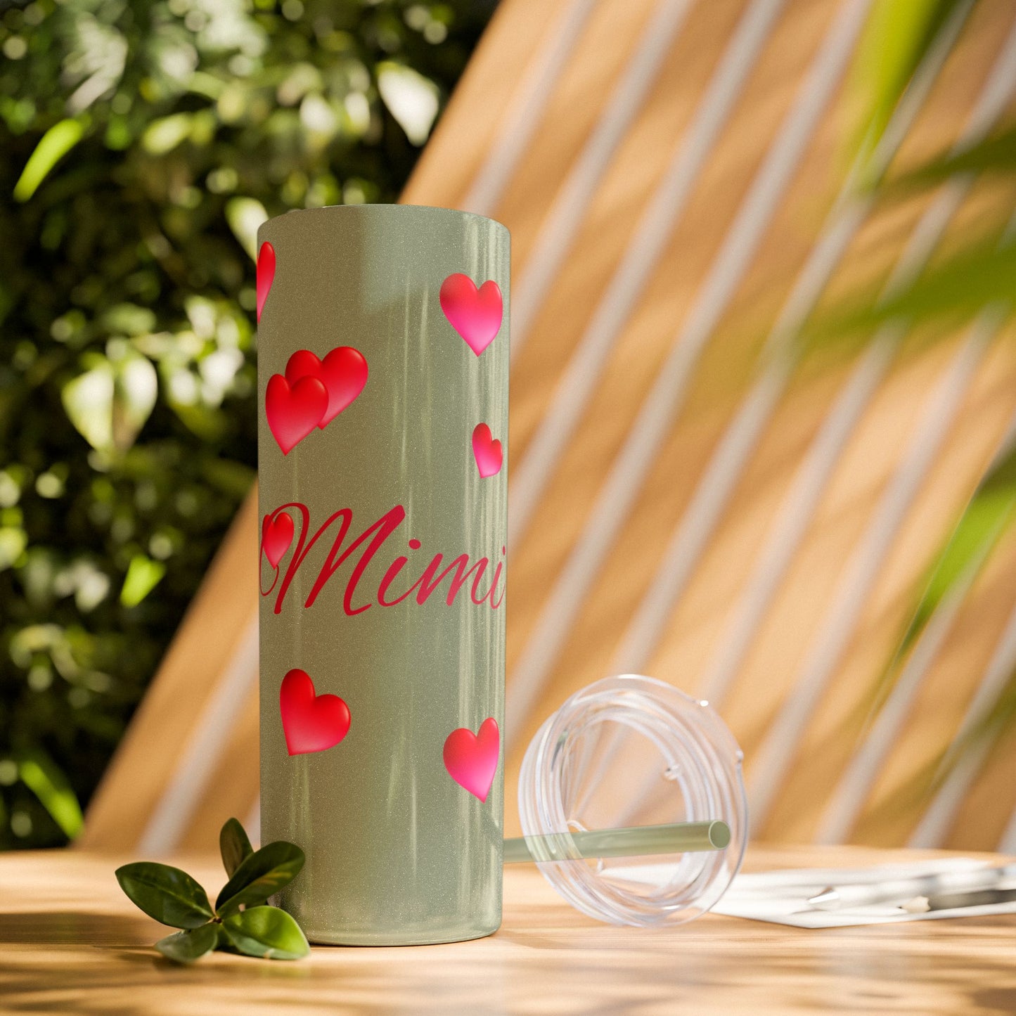 Gepasmaakte Glitter 20oz Dun Tumbler met Pienk Hartpatroon — [Jou Naam Hier]