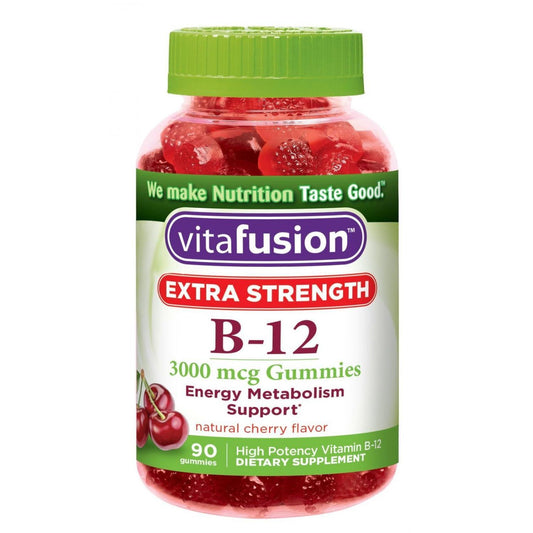 Vitafusion B-12 3000 mcg, Extra Strength Energy Metabolism Support, Natural Cherry Flavor, 90 Gummies