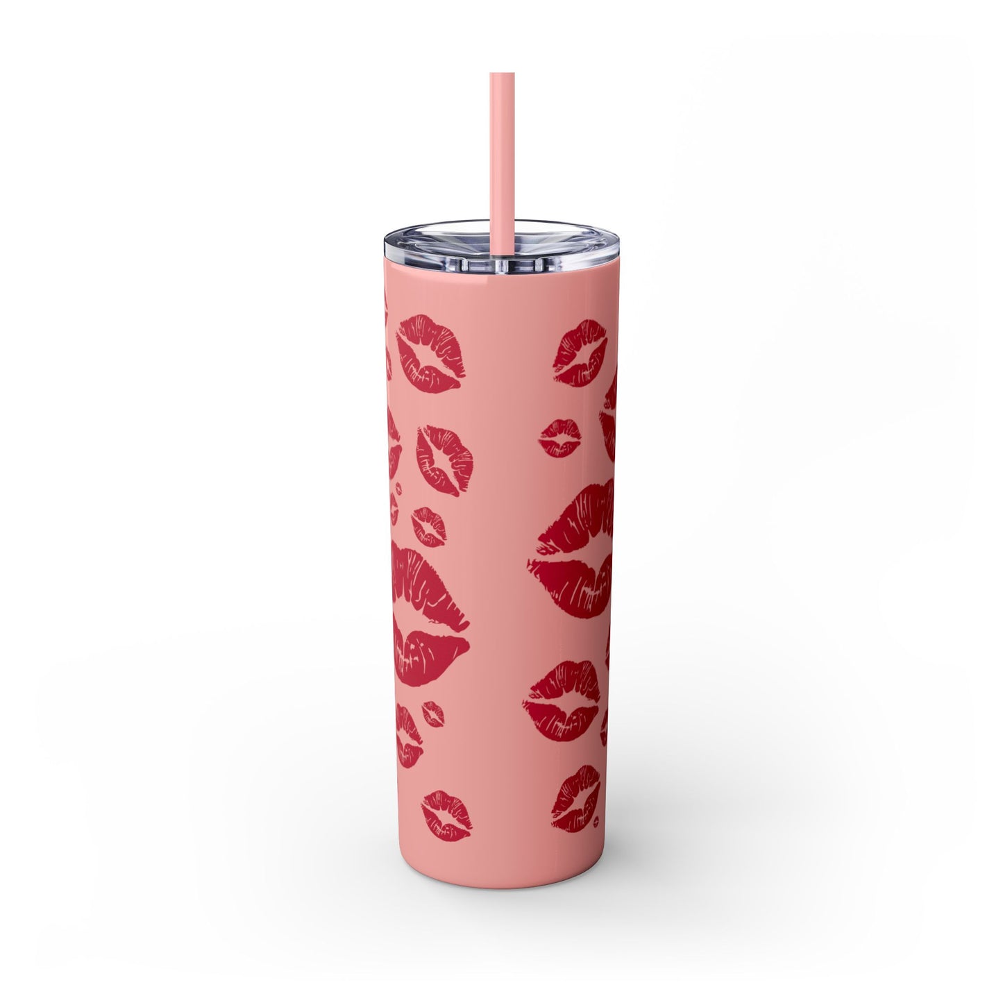 Red Lips Kiss Mark Skinny Tumbler, 20oz | Kiss Print Drinkware | Cute Gift for Her | Travel Mug | Valentine's Day, Wedding Favor