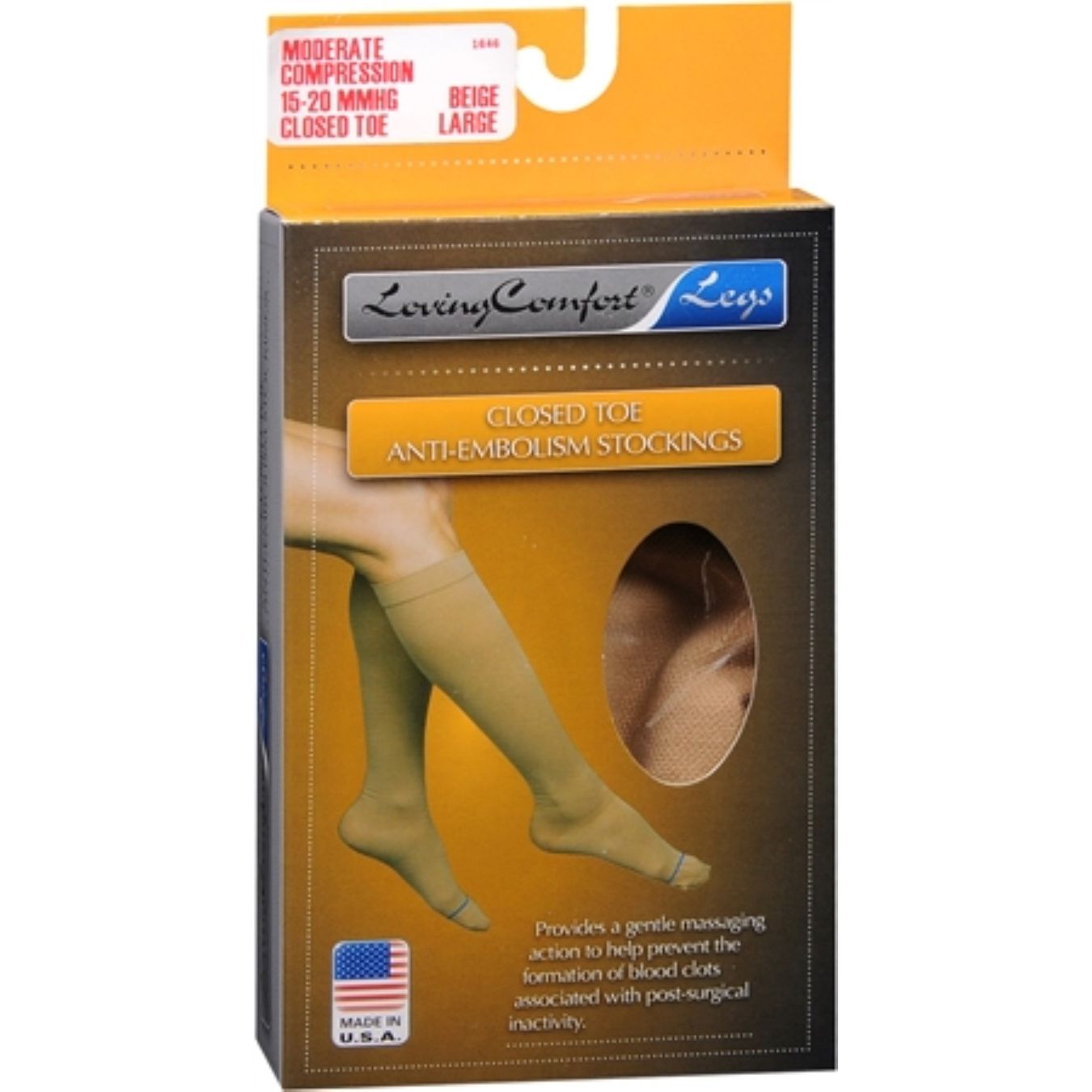 Loving Comfort Anti-Embolism Stockings Knee High  Closed Toe Women 15-20 Mmhg  Beige Large
