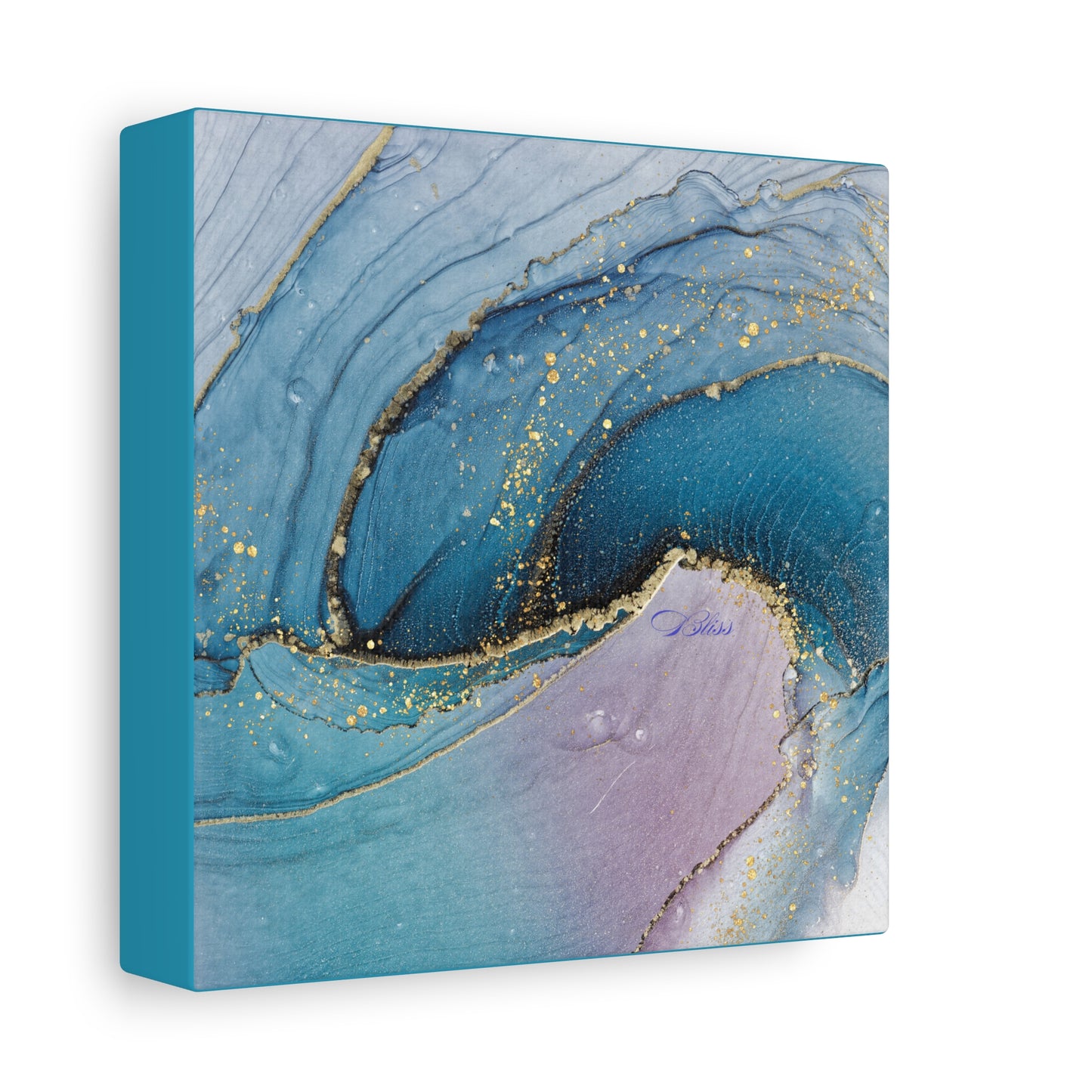 Canvas Wall Art, Abstract Ocean Wave, Modern Decor, Home Office, Gift for Her, Blue Gold Artwork, Living Room Wall Decor