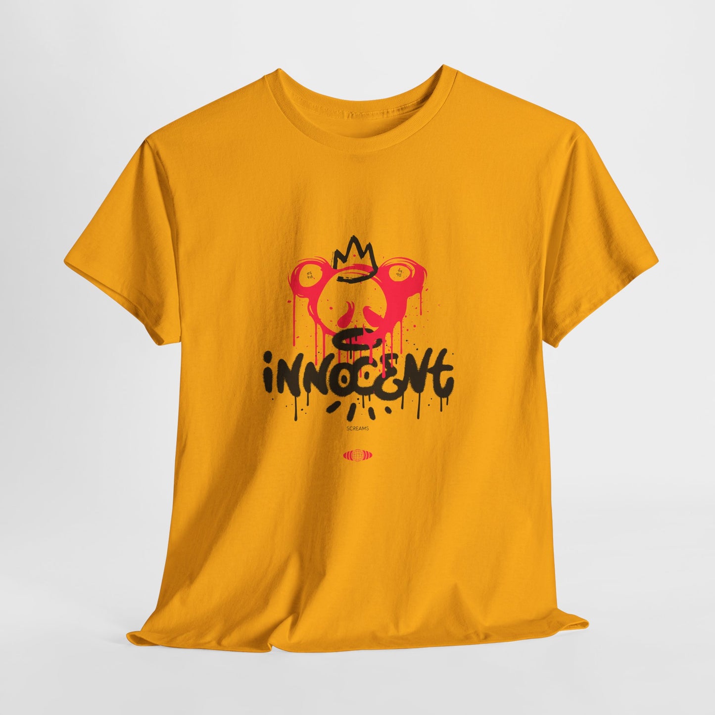 Edgy Graphic Tee: 'Innocent' Design, Urban Fashion, Streetwear, Unisex Cotton T-Shirt, Music Festivals, Casual Wear