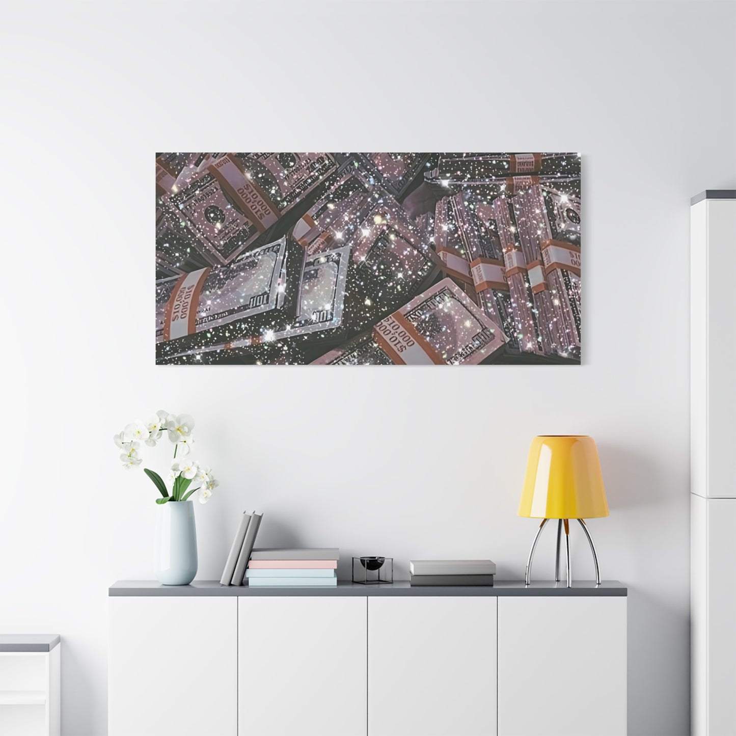 Sparkling Money Canvas Art, Glittery Wall Decor for Home, Modern Art Piece, Gift for Art Lovers, Chic Office Decor, Unique Wall Hanging