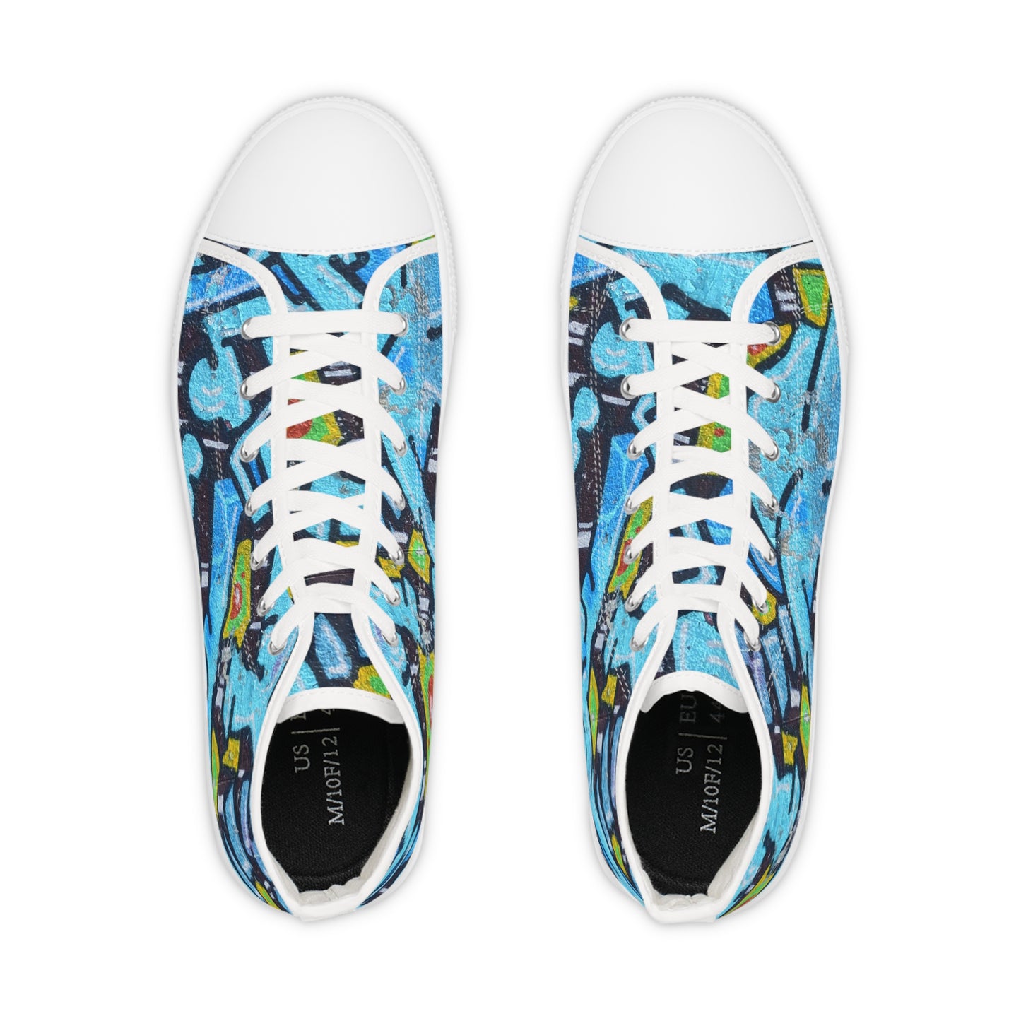 Blue Graffiti High-Top Sneakers — Urban Street Art Men's Shoes
