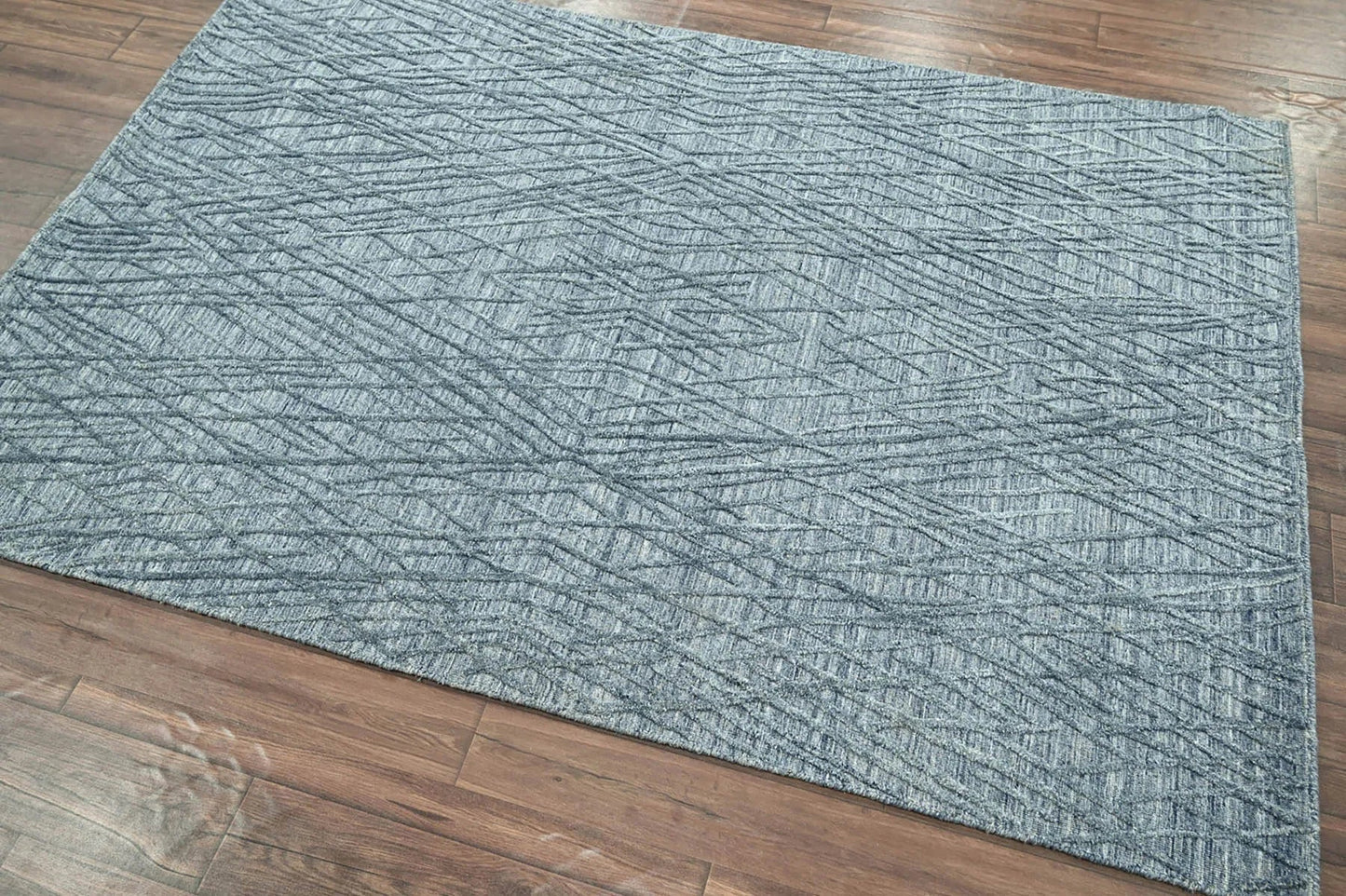 4x6 Blue LoomBloom Hand Knotted Modern & Contemporary Textured Tibetan 100% Wool Oriental Area Rug-3