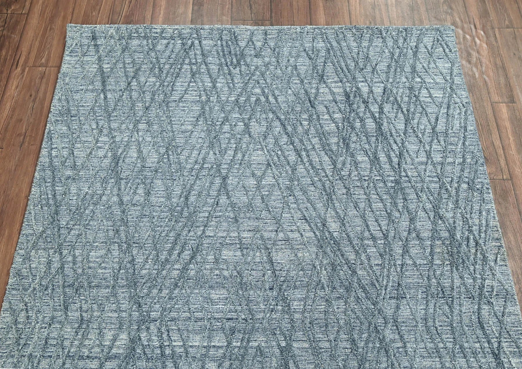 4x6 Blue LoomBloom Hand Knotted Modern & Contemporary Textured Tibetan 100% Wool Oriental Area Rug-4