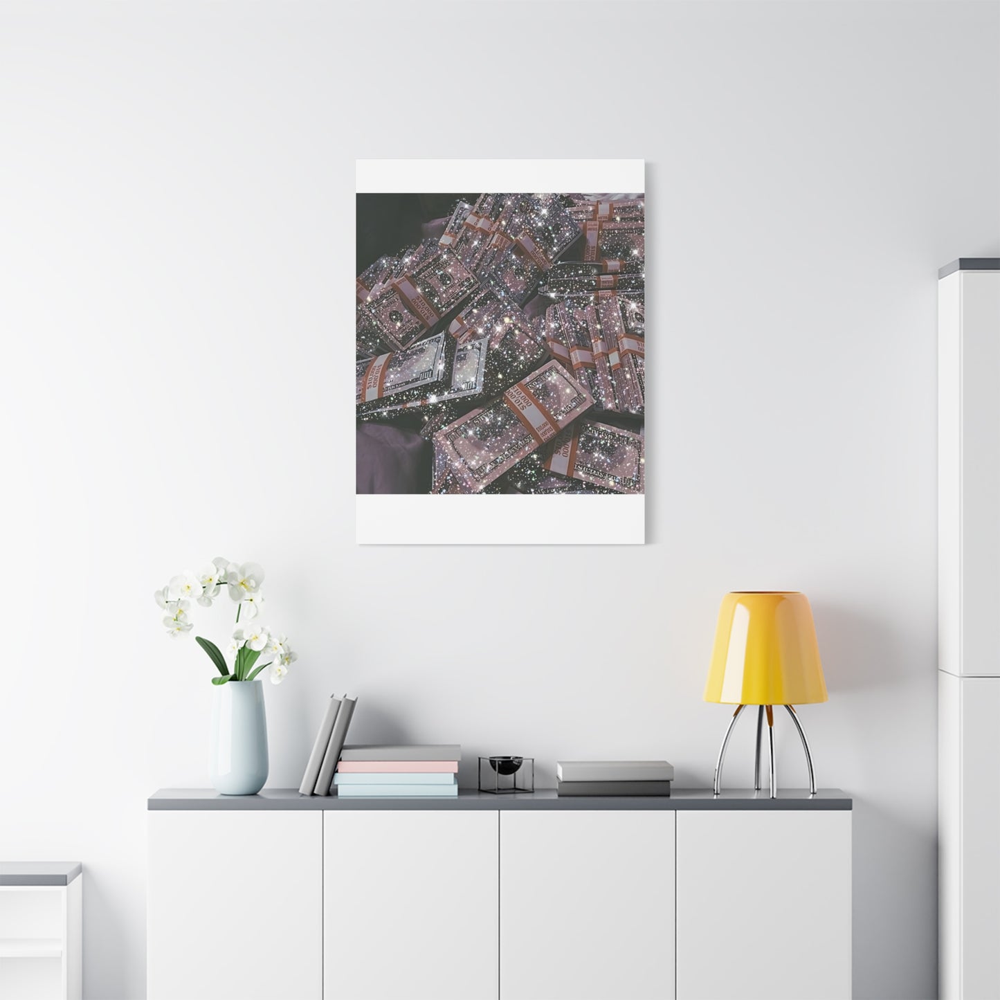Sparkling Money Canvas Art, Glittery Wall Decor for Home, Modern Art Piece, Gift for Art Lovers, Chic Office Decor, Unique Wall Hanging