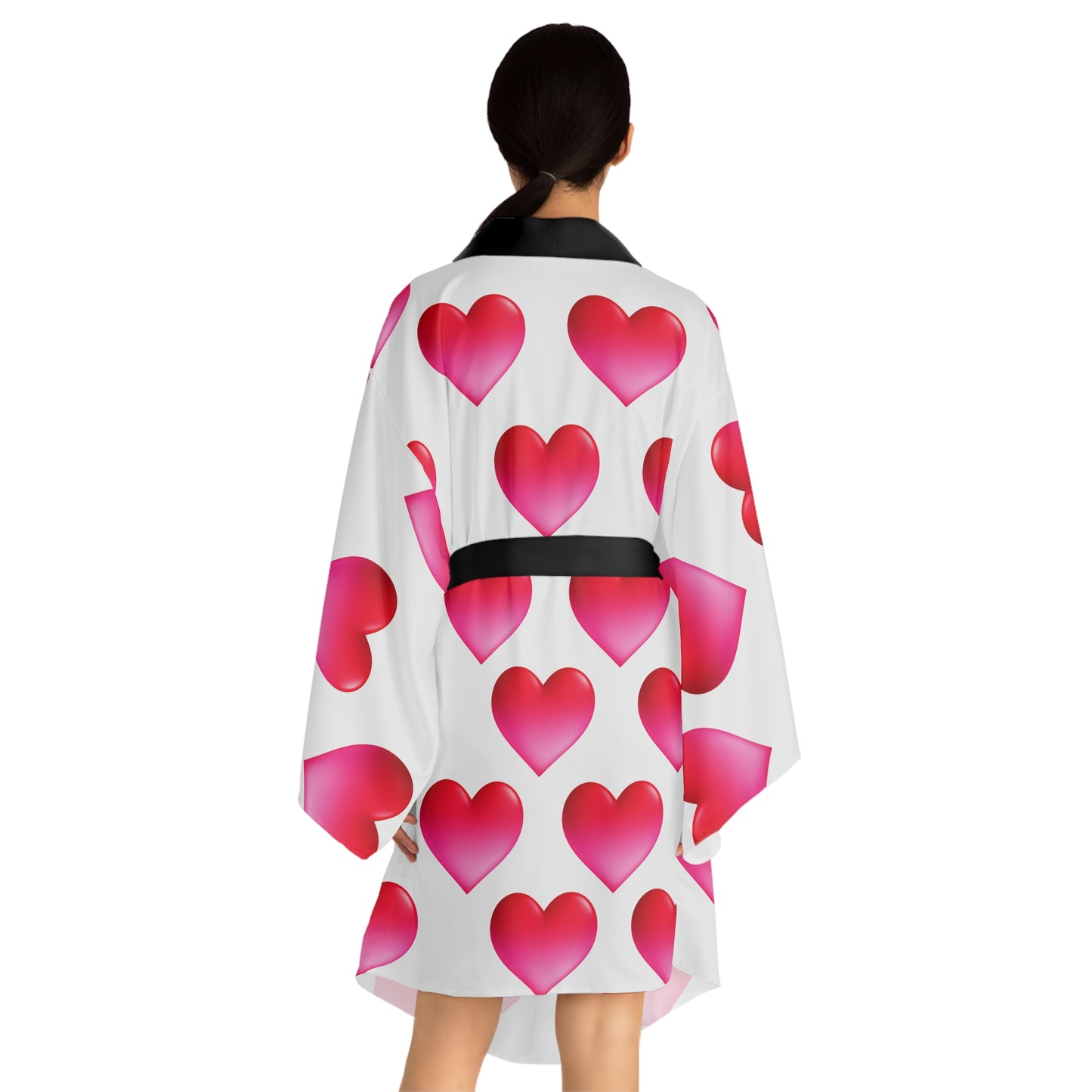 Valentine Heart-Pattern Kimono Robe — Pink Gradient Hearts All-Over Print