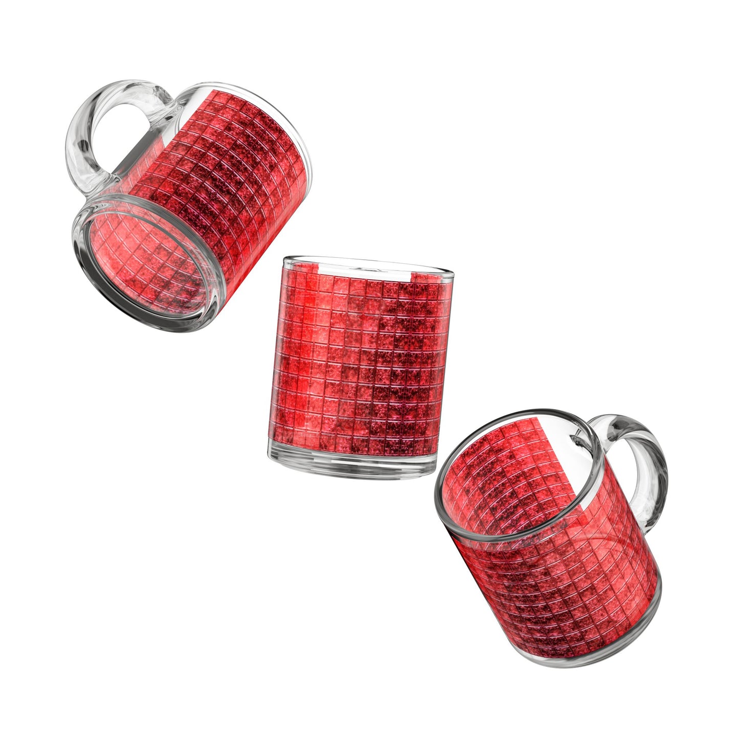 Red Mosaic Tile Pattern Glass Mug Geometric Grid Drinkware