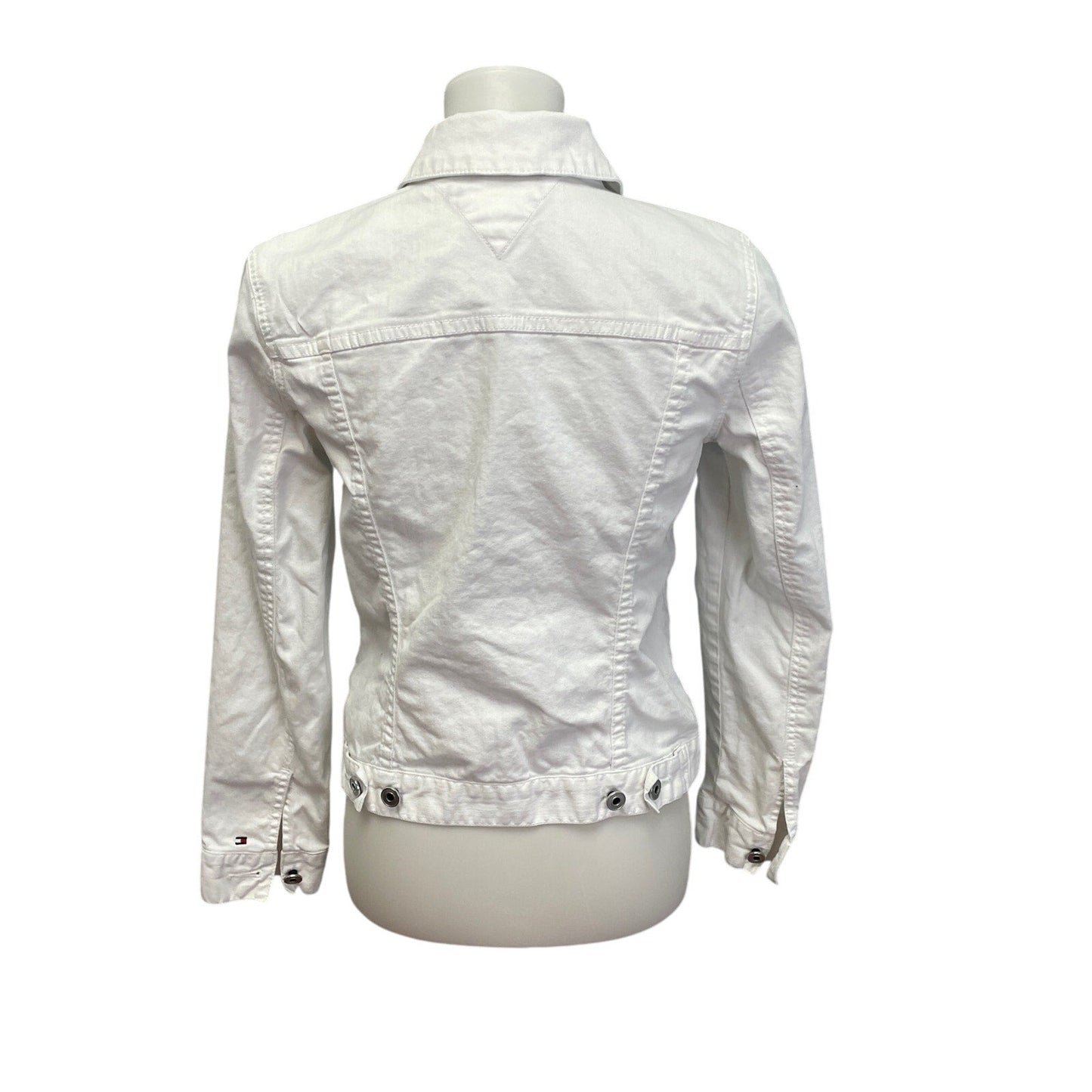 Hand Printed Upcycled Tommy Hilfiger Womens Medium Floral White Jean Jacket