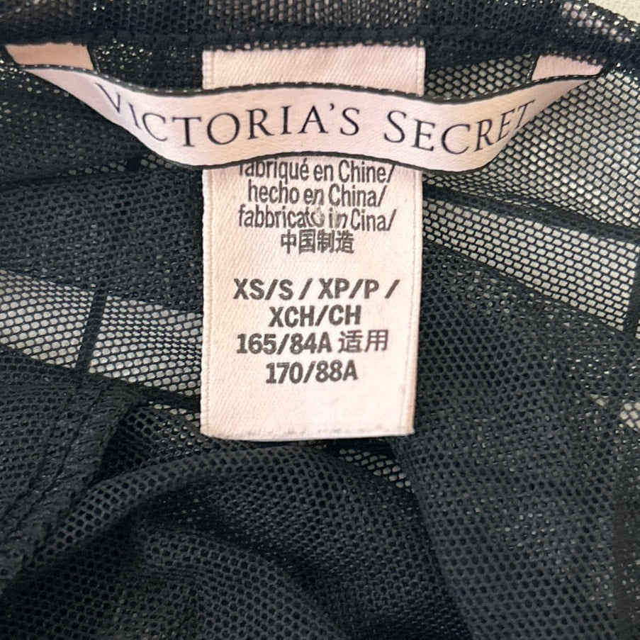 Victoria's Secret Womens XS Short Sleeve Sheer Black Netting Top Blouse