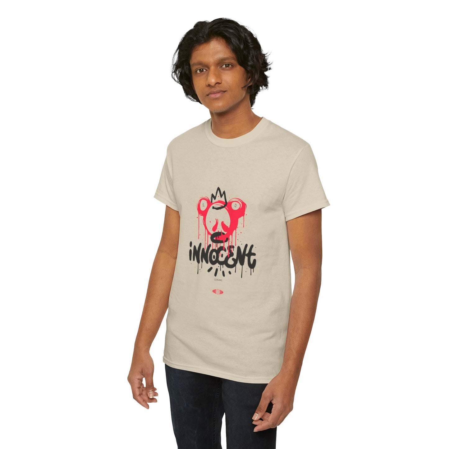 Edgy Graphic Tee: 'Innocent' Design, Urban Fashion, Streetwear, Unisex Cotton T-Shirt, Music Festivals, Casual Wear