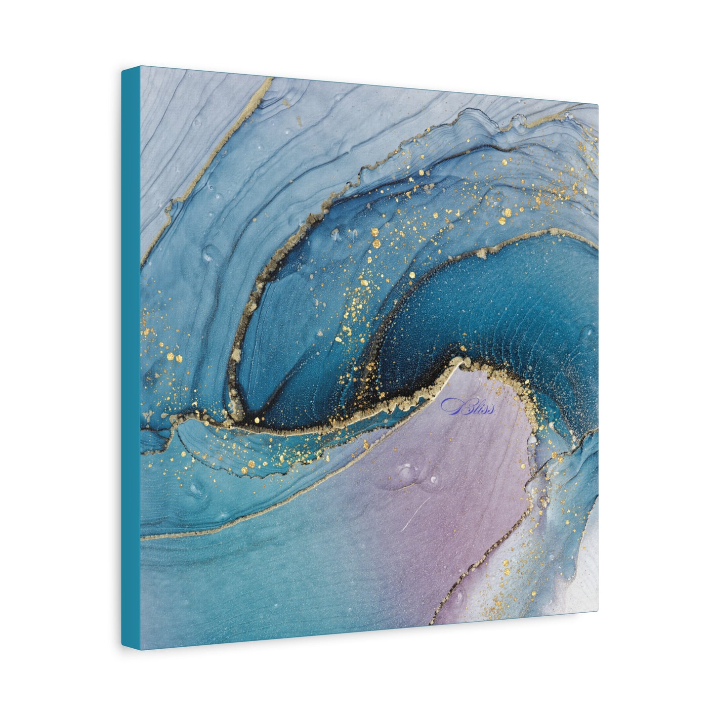 Canvas Wall Art, Abstract Ocean Wave, Modern Decor, Home Office, Gift for Her, Blue Gold Artwork, Living Room Wall Decor