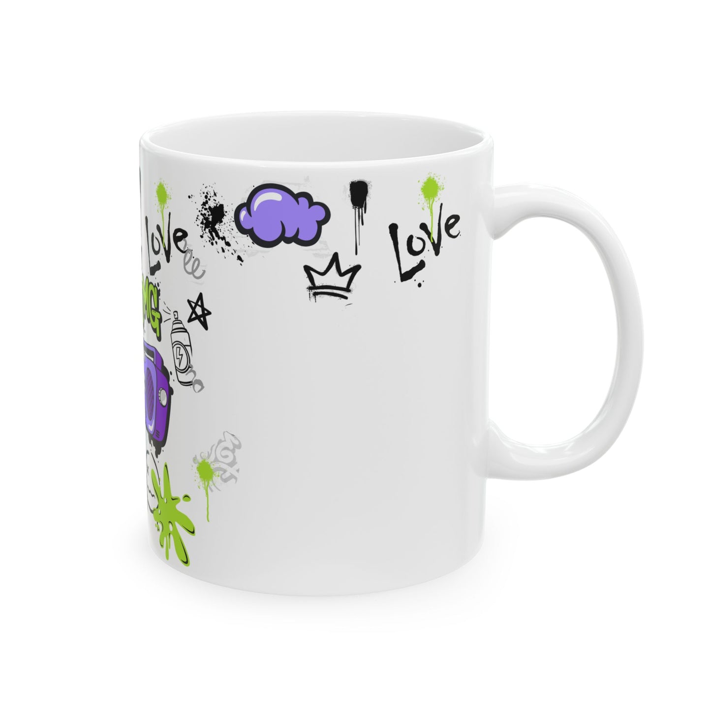 Trendy LOVE Graffiti Ceramic Mug, Unique Gift for Teens, Street Art Coffee Cup, Fun Drinkware for Birthdays, Cool Personalized Cup