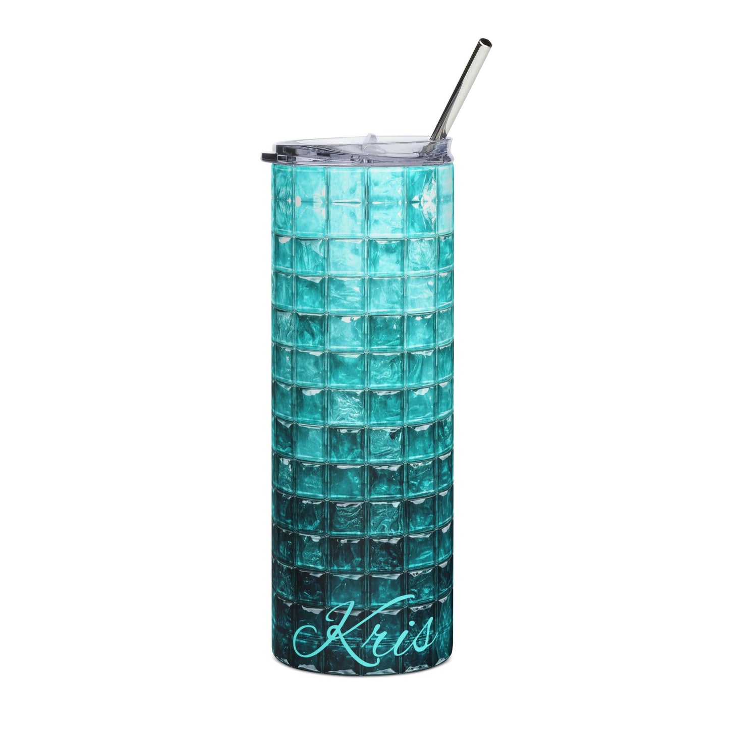 Custom Teal Tile Gradient Tumbler 20oz | Personalized Stainless Steel Tumbler