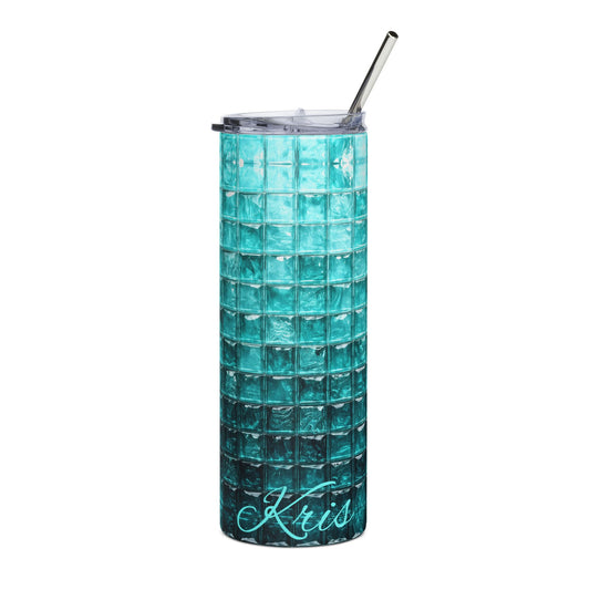 Custom Teal Tile Gradient Tumbler 20oz | Personalized Stainless Steel Tumbler