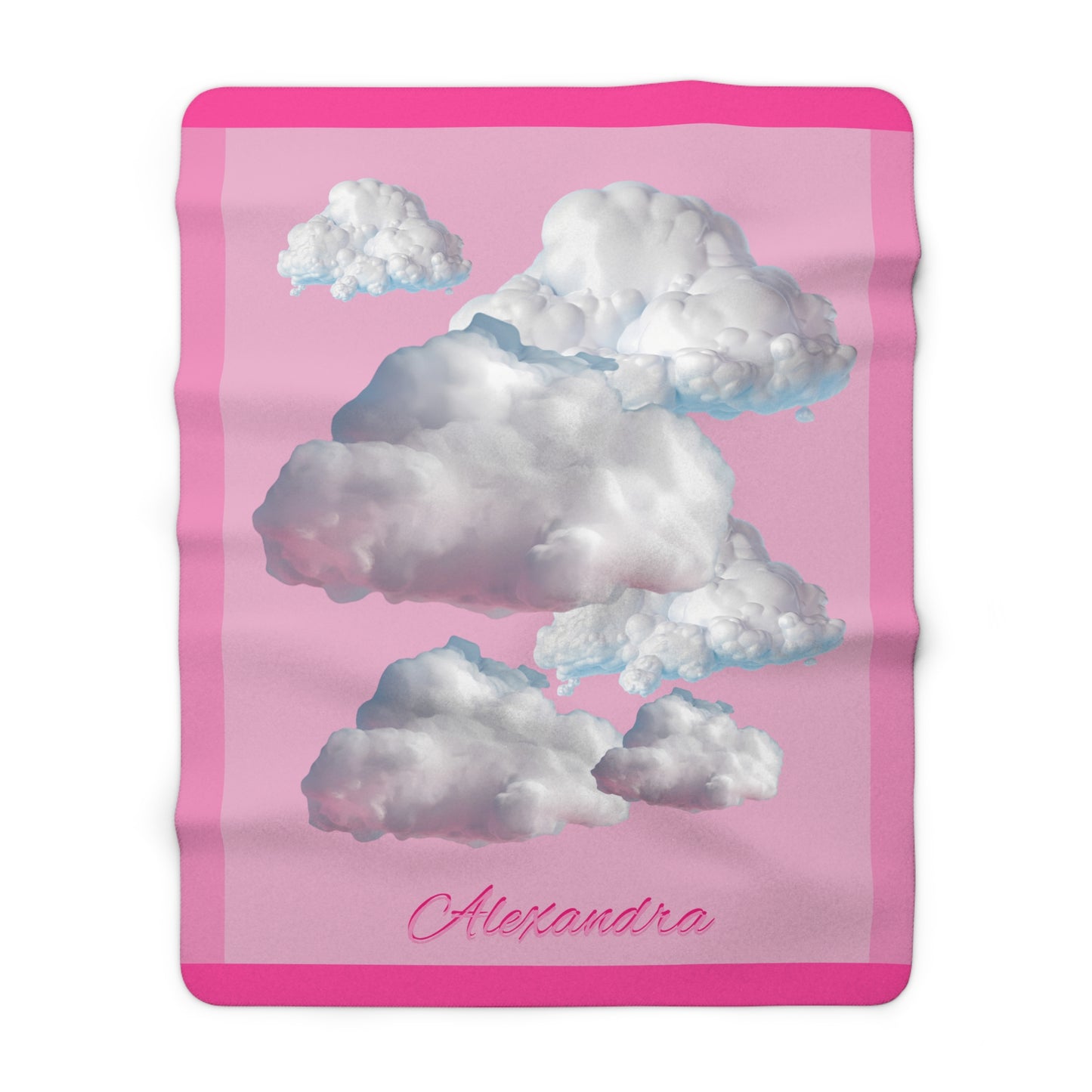 Personalized Cloud Name Sherpa Blanket - Pink Clouds, Cozy Throw