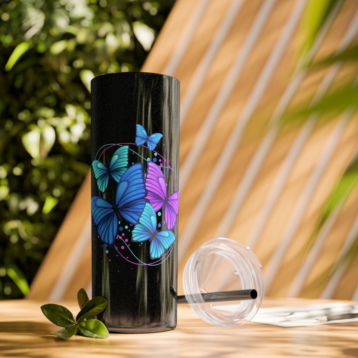 Butterfly Design Skinny Tumbler with Straw - 20oz Travel Mug