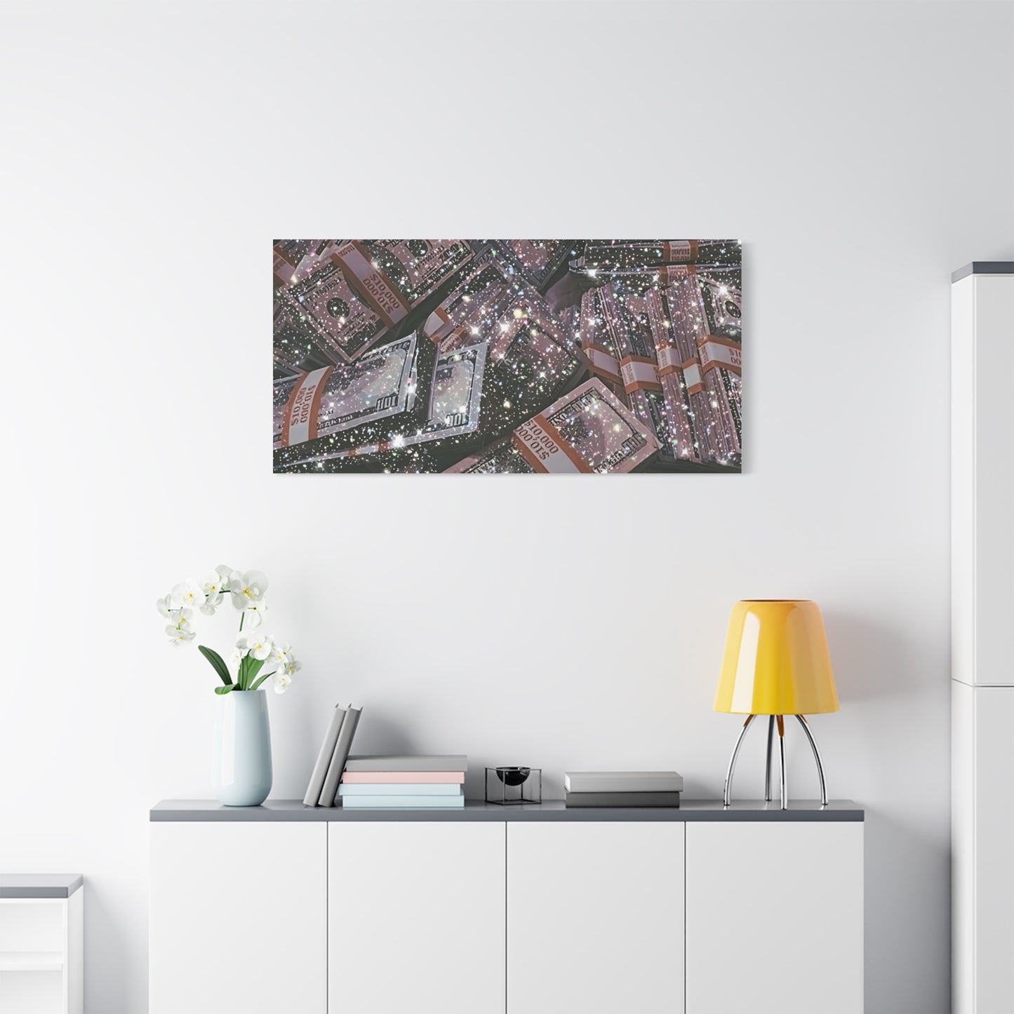 Sparkling Money Canvas Art, Glittery Wall Decor for Home, Modern Art Piece, Gift for Art Lovers, Chic Office Decor, Unique Wall Hanging