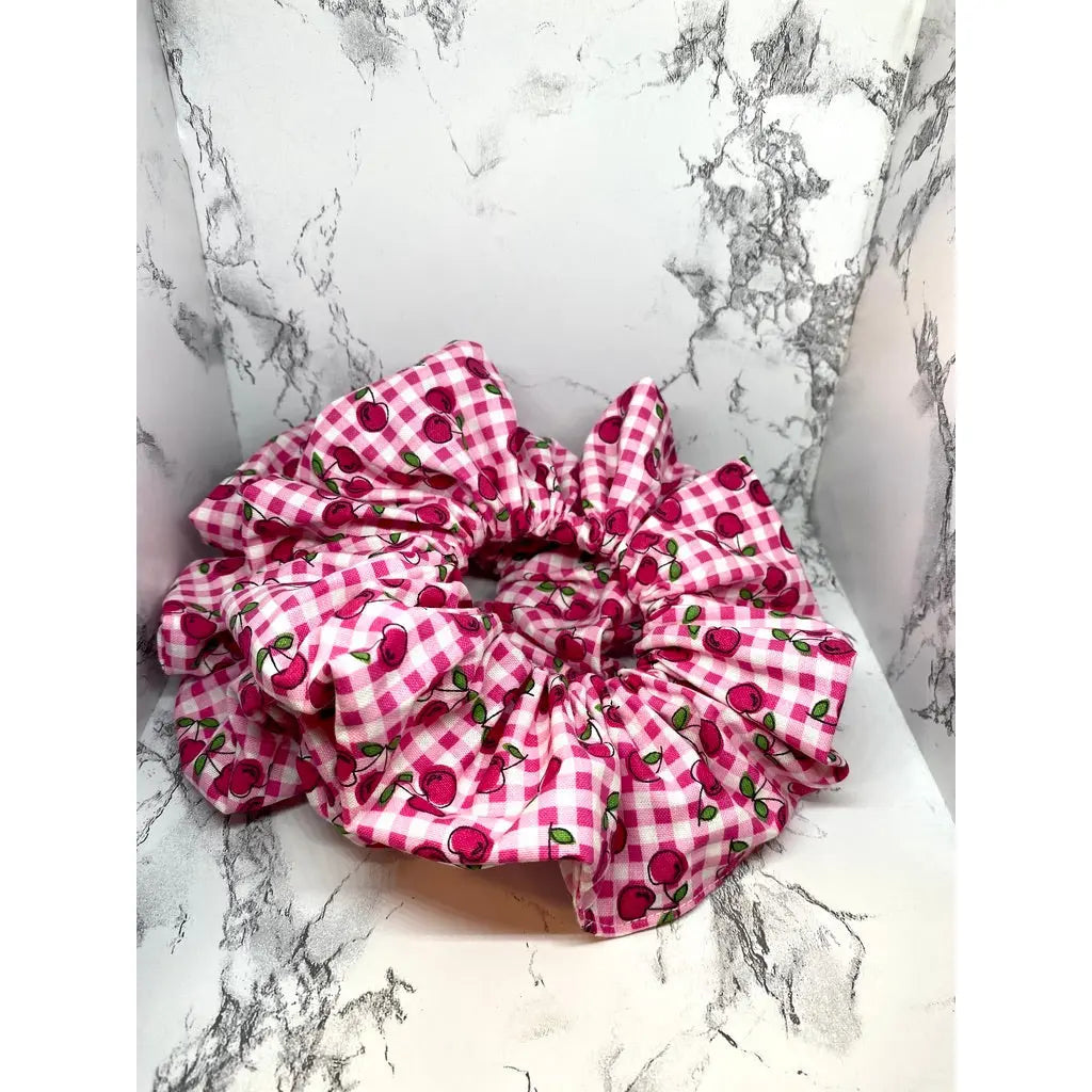 Cherry Gingham Summer Scrunchie
