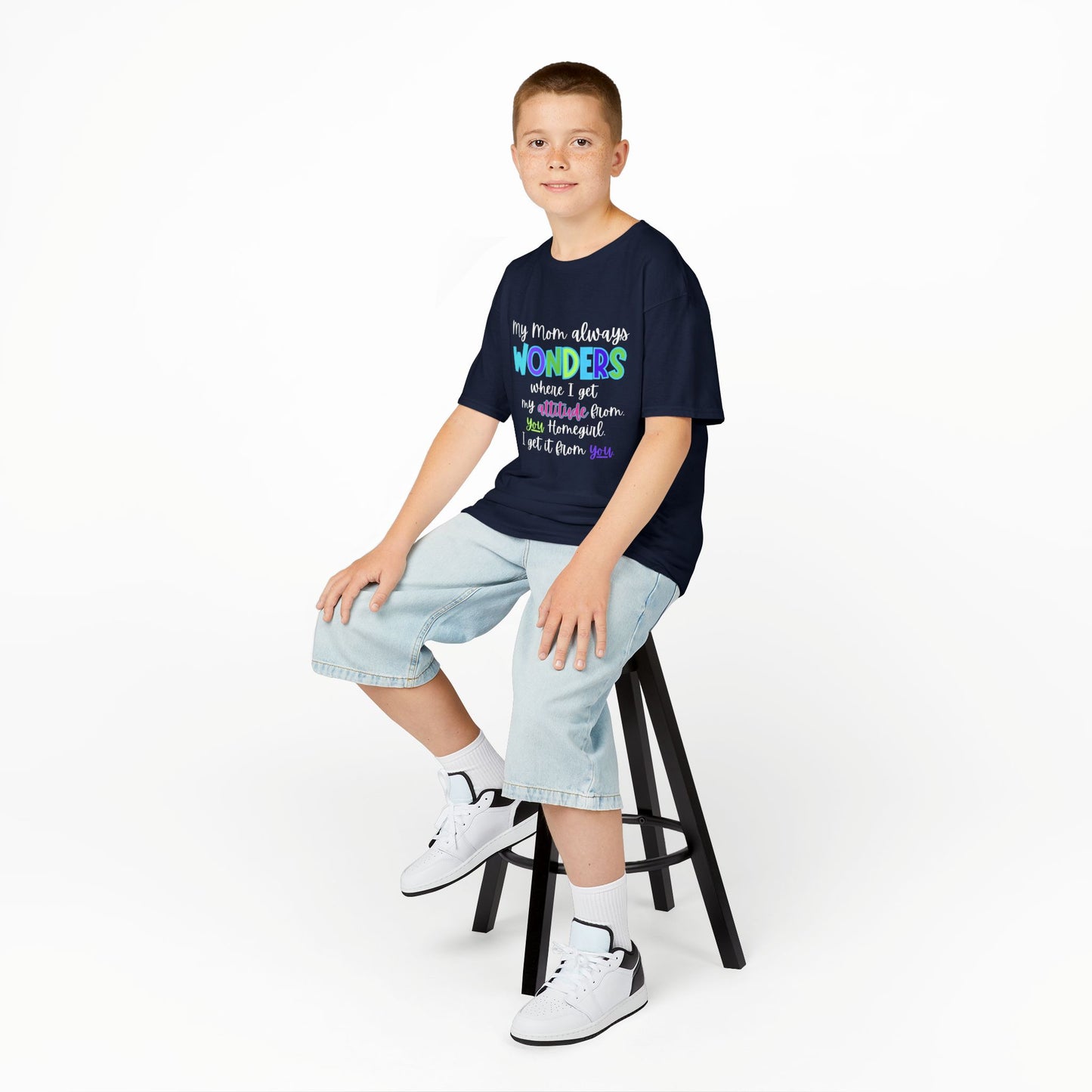 Colorful Kids Tee: 'My Mom Wonders Where I Get My Attitude From' | Fun Gift for Birthdays, Holidays, Everyday Wear, Unique Kids Apparel