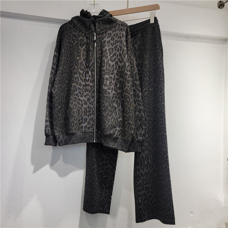 loose diamond hot pressed long sleeved top+casual pants for women