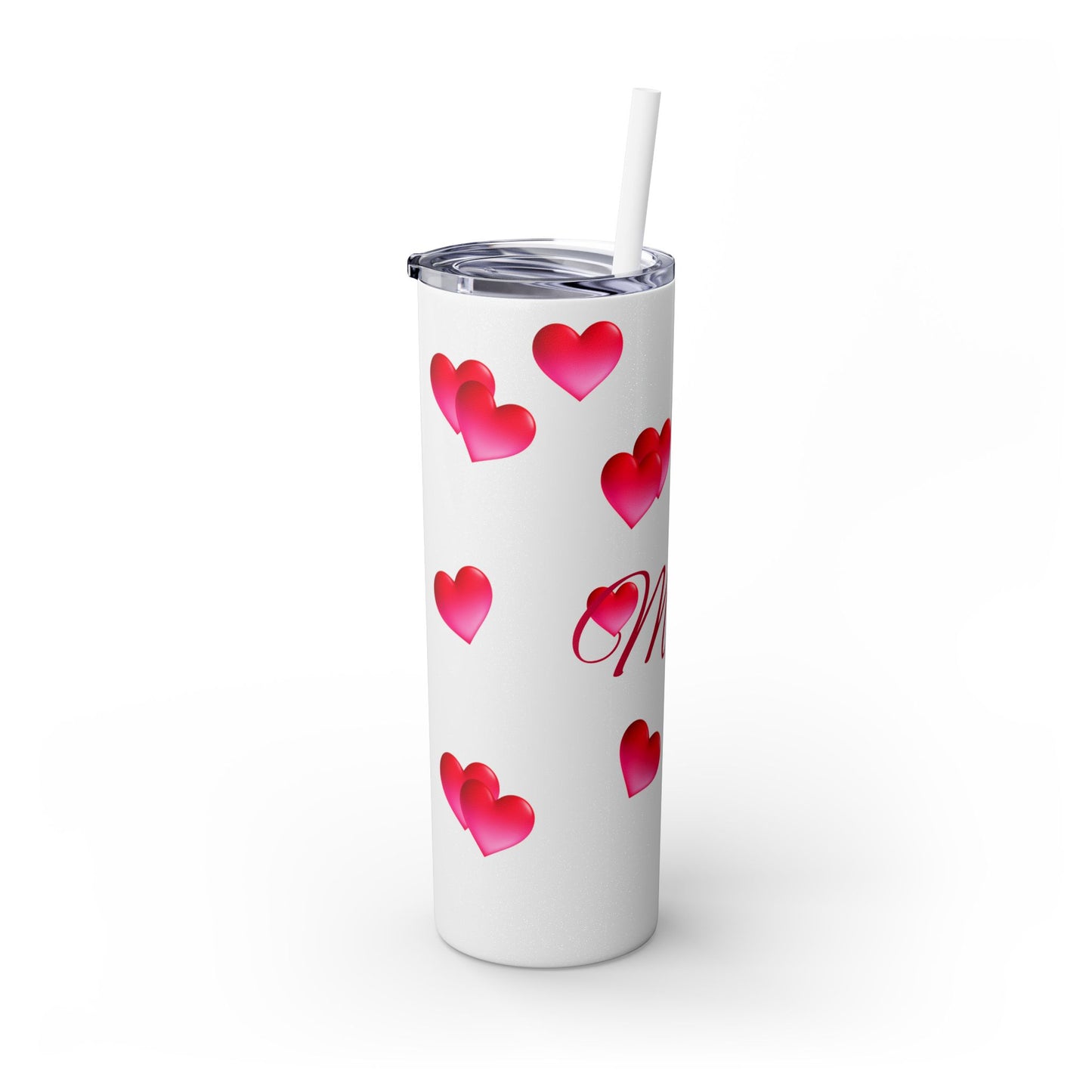 Gepasmaakte Glitter 20oz Dun Tumbler met Pienk Hartpatroon — [Jou Naam Hier]
