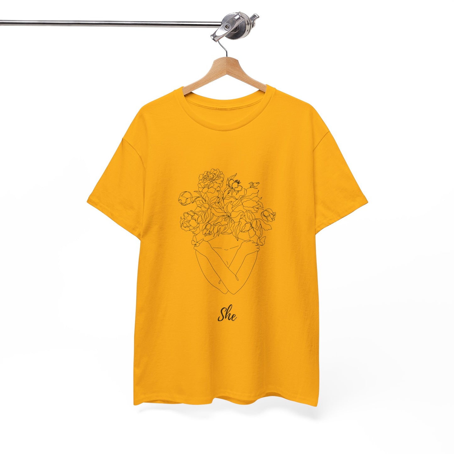 SHE Floral Love Unisex Heavy Cotton Tee, Casual T-Shirt, Gift for Her, Summer Fashion, Relaxed Fit Tee