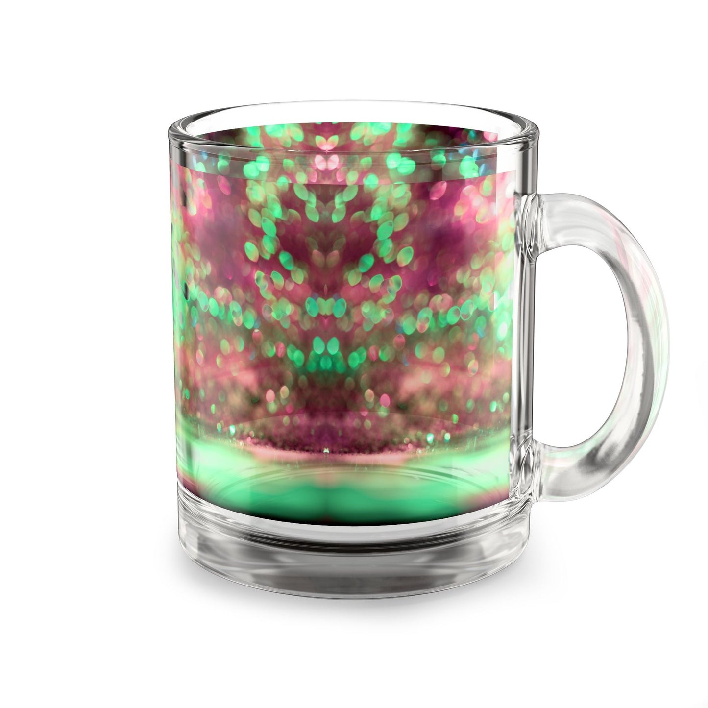 Pink Green Bokeh Sparkle Glass Mug 10oz Printed Coffee Cup