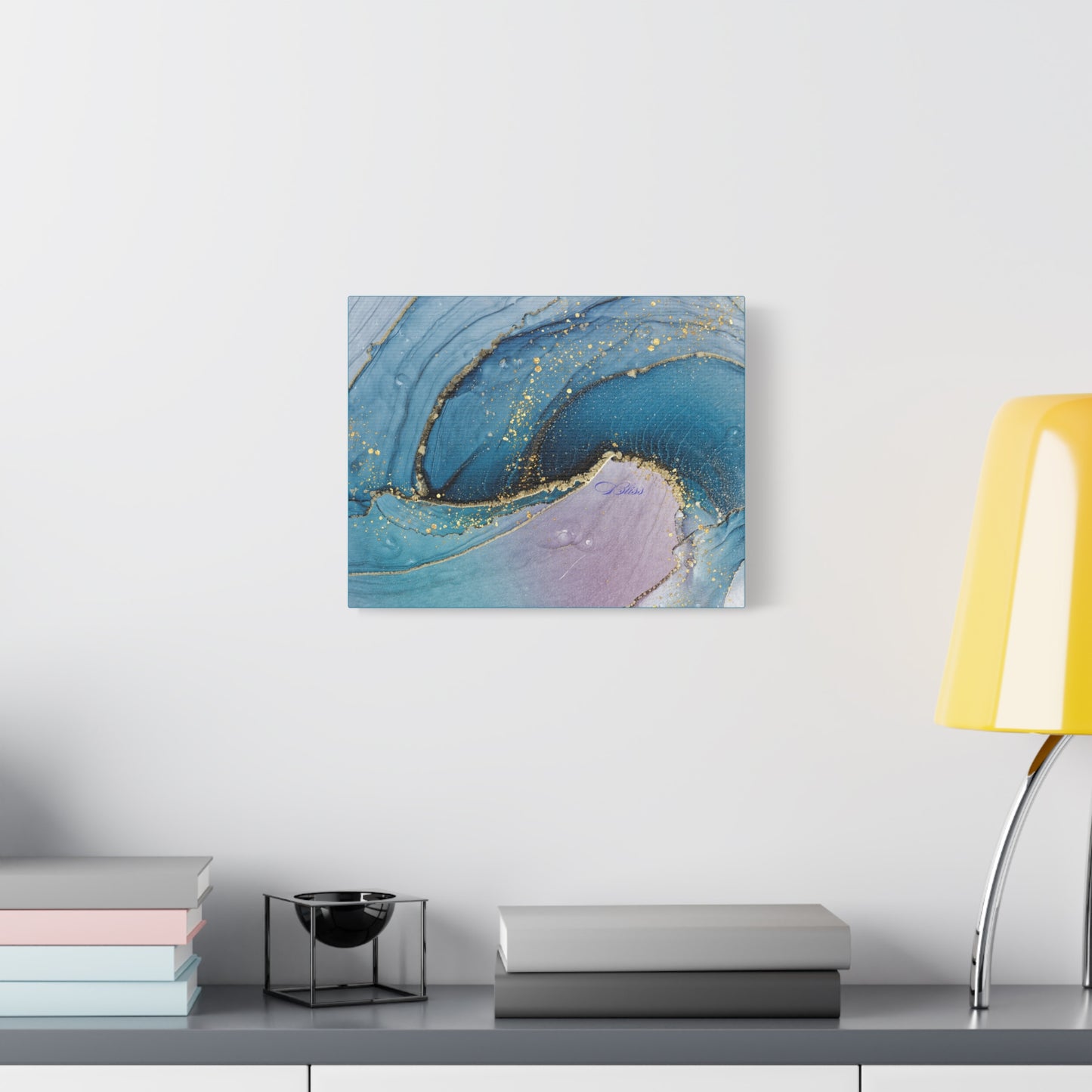 Canvas Wall Art, Abstract Ocean Wave, Modern Decor, Home Office, Gift for Her, Blue Gold Artwork, Living Room Wall Decor