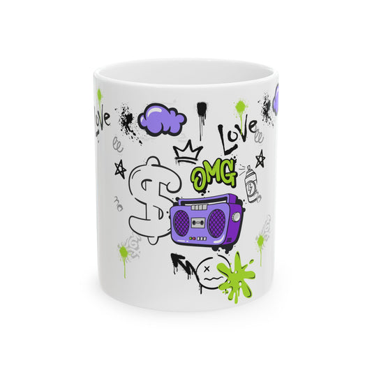 Trendy LOVE Graffiti Ceramic Mug, Unique Gift for Teens, Street Art Coffee Cup, Fun Drinkware for Birthdays, Cool Personalized Cup