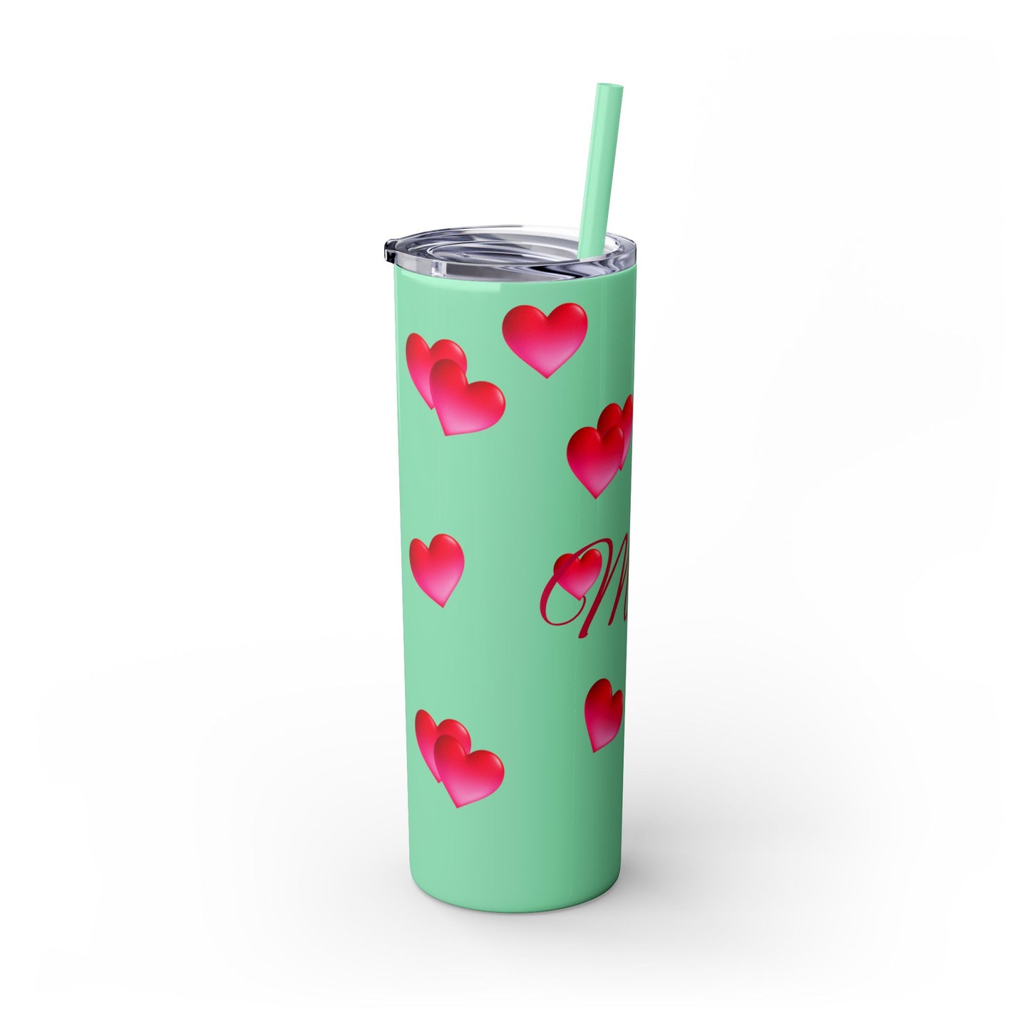 Gepasmaakte Glitter 20oz Dun Tumbler met Pienk Hartpatroon — [Jou Naam Hier]