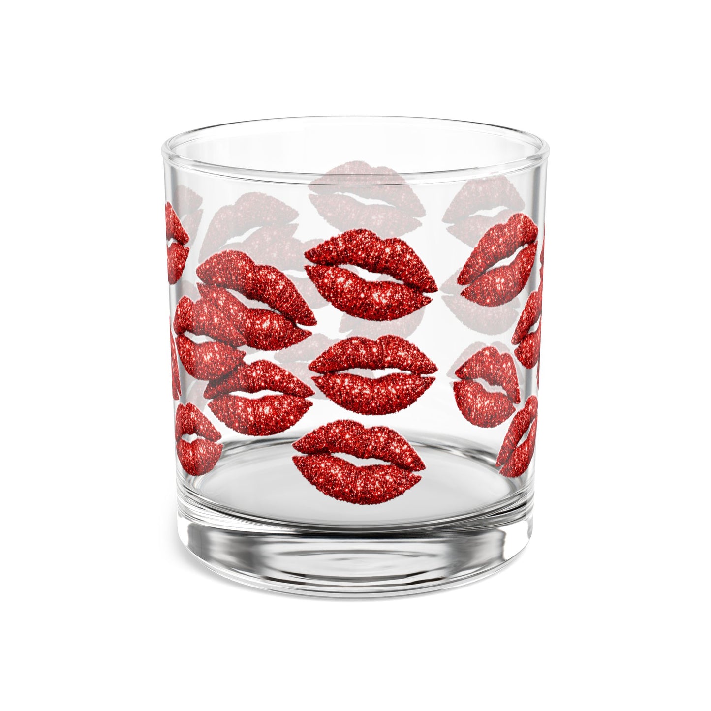 Red Lipstick Kiss Pattern Rocks Glass 10oz Glitter Lip Print