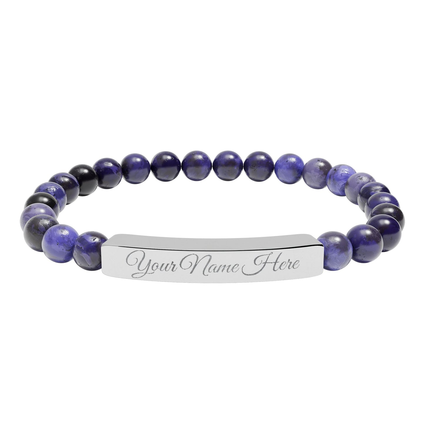 Engraved Natural Stone Bracelet, Personalized Gift for Her, Meaningful Jewelry, Stretch Beaded Bracelet, Inspirational Gift