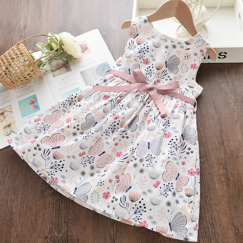 Spring and summer butterfly print sleeveless dress