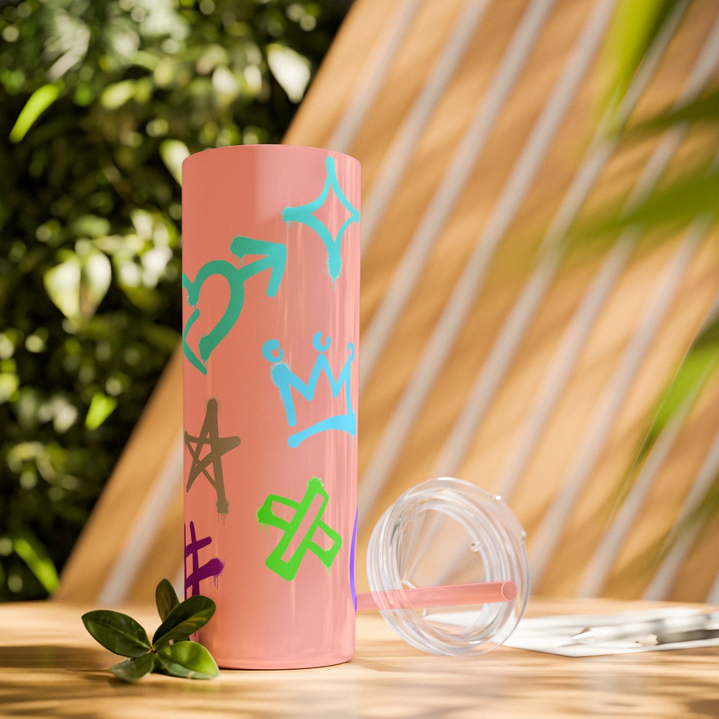 Trendy Skinny Tumbler with Straw, 20oz | Unique Graffiti Style Drinkware for Teens, Gifts, Parties, and Everyday Use