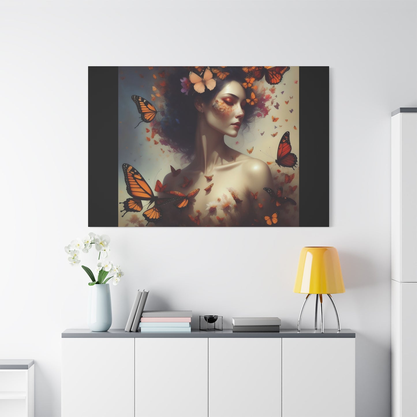 Canvas Wall Art - Butterfly Woman Print, Floral Home Decor, Unique Gift for Nature Lovers, Birthday Decoration, Whimsical Art
