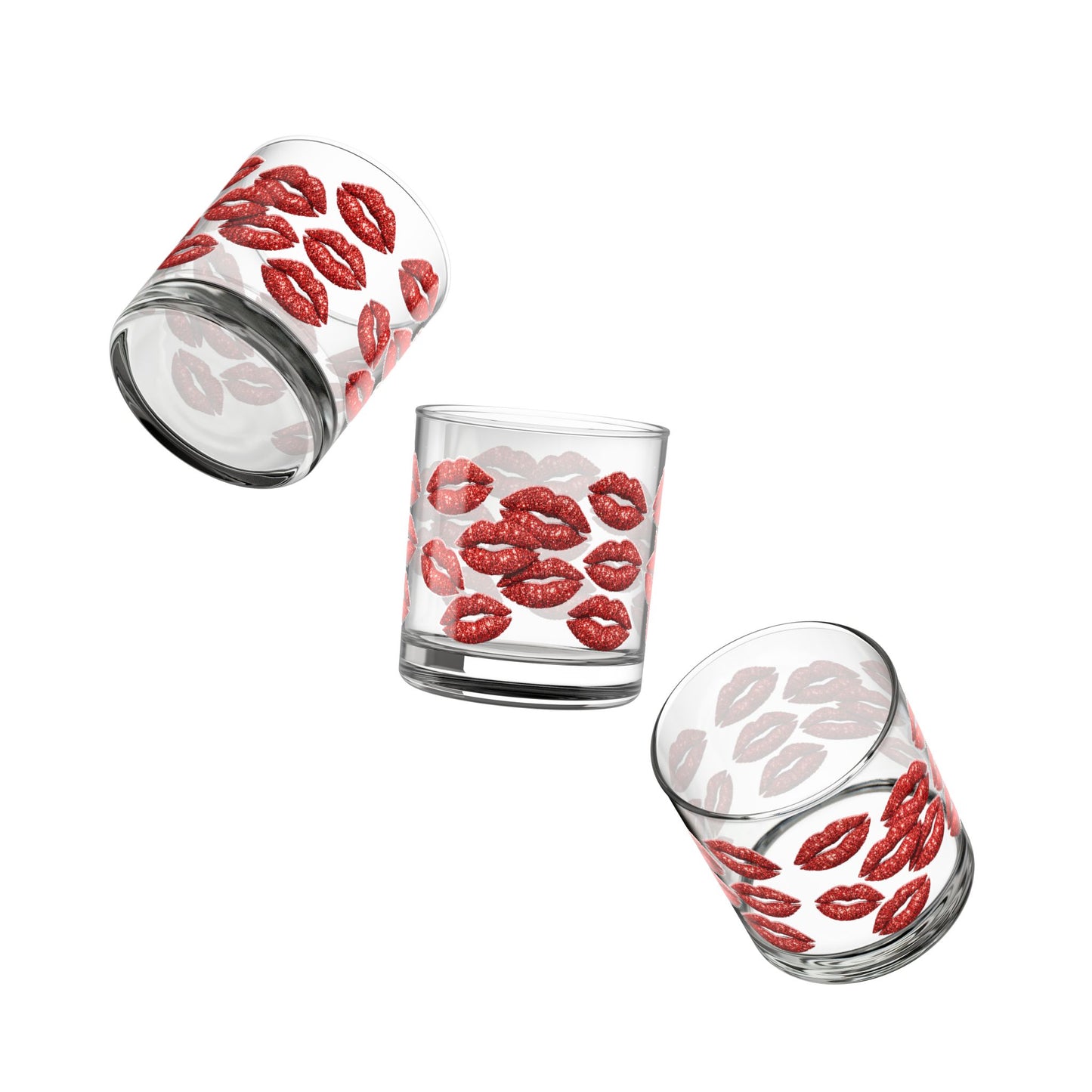 Red Lipstick Kiss Pattern Rocks Glass 10oz Glitter Lip Print