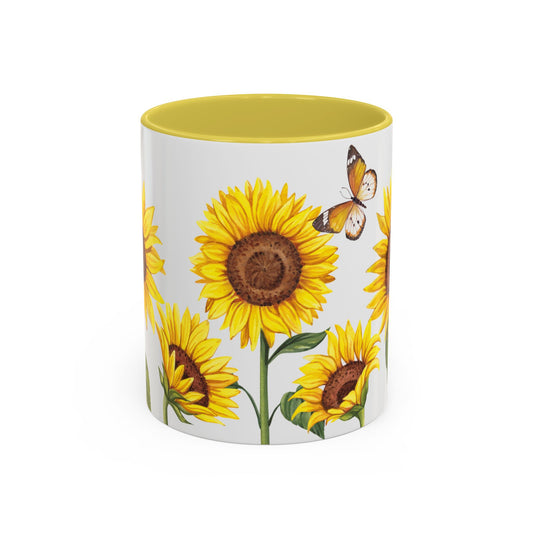 Sunflower Butterfly Mug - Cheerful Coffee Cup, Flower Mug, Gift for Garden Lovers, Spring Decor, Nature Inspired Kitchenware