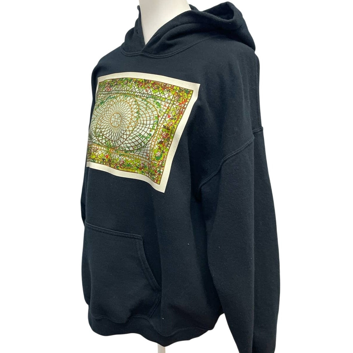 Hand Printed Upcycled Large Vintage Sunroom Ceiling Floral Sweatshirt Hoodie